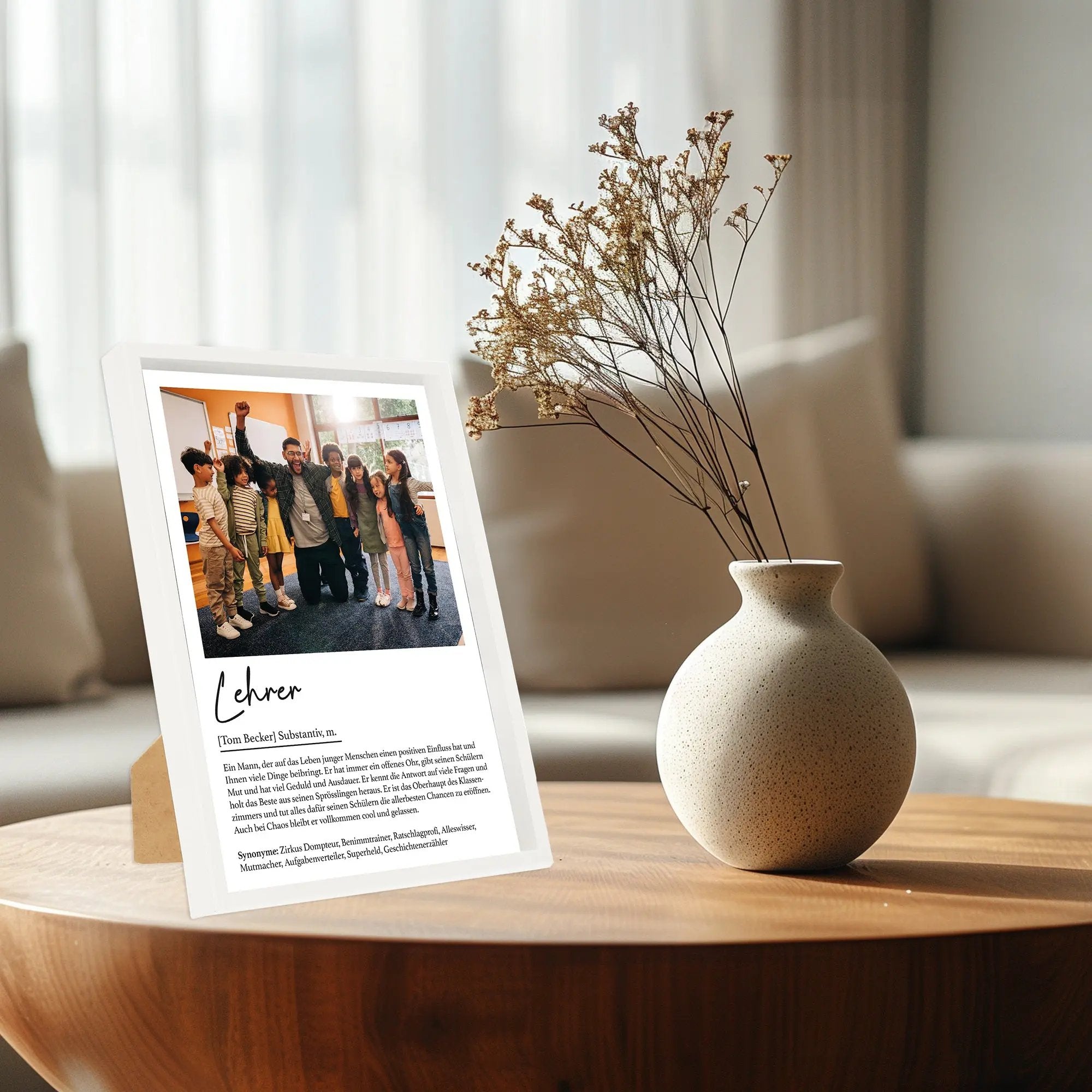 Wackadoo Poster Lehrer mit Foto und Namen Personalisiertes Geschenk inklusive Bilderrahmen aus Holz Geschenkideen