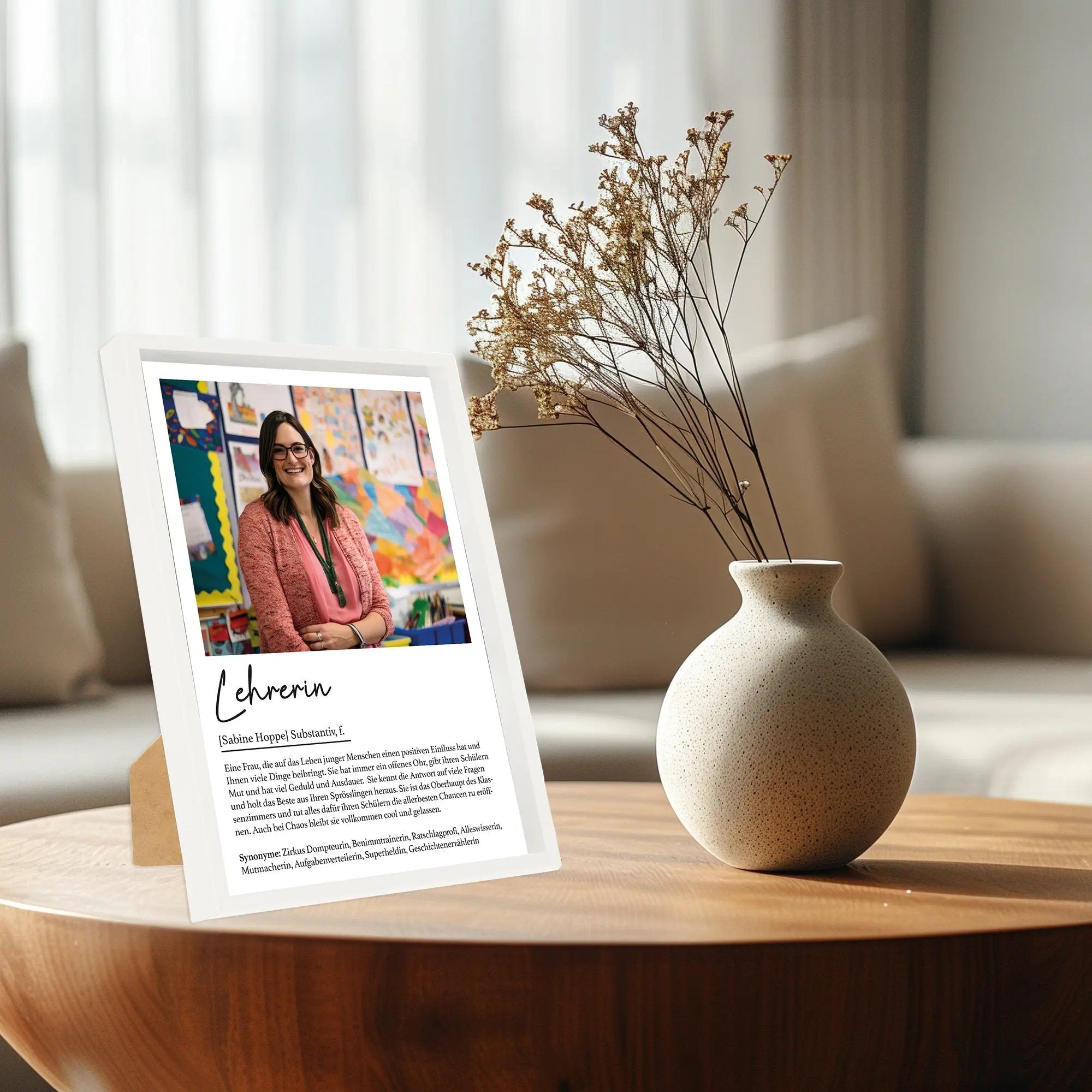 Wackadoo Poster Lehrerin mit Foto und Namen Personalisiertes Geschenk inklusive Bilderrahmen aus Holz Geschenkideen