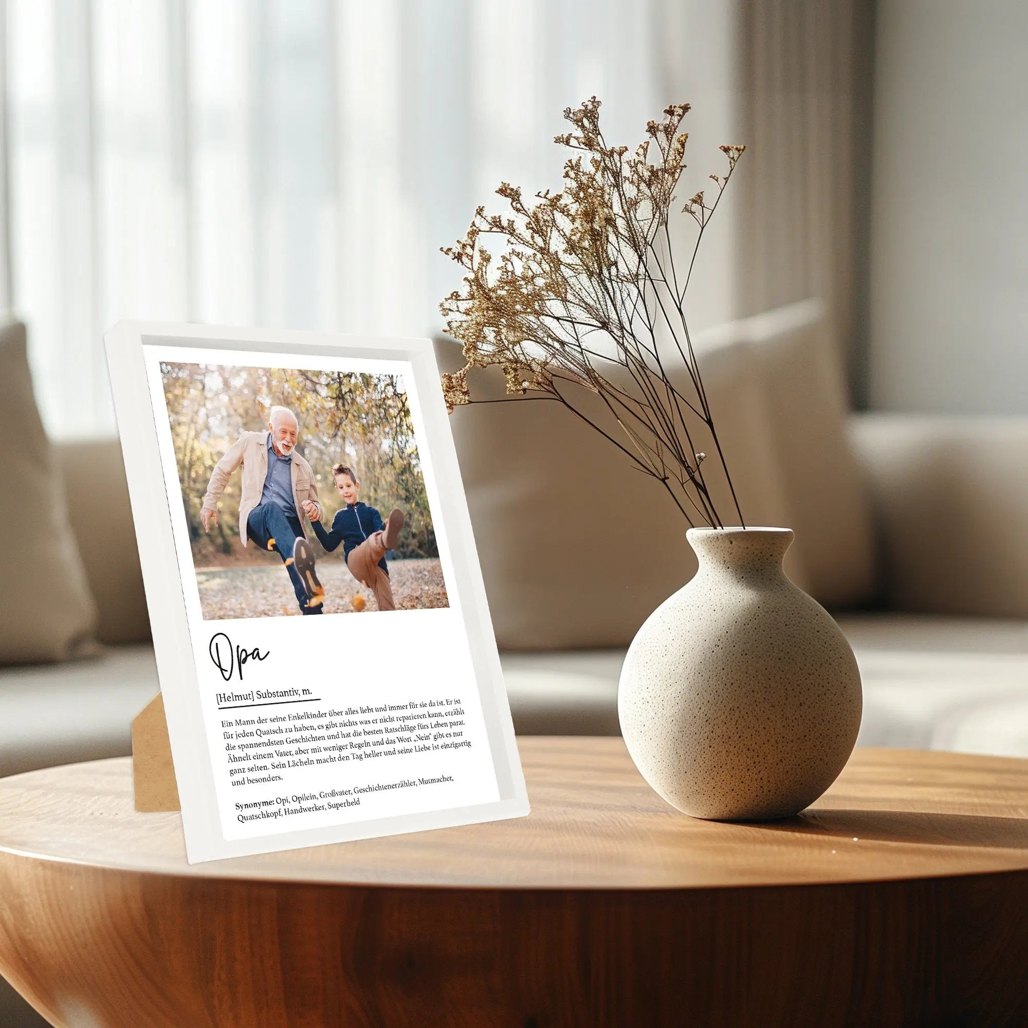 Wackadoo Poster Opa mit Foto und Namen Personalisiertes Geschenk inklusive Bilderrahmen aus Holz Geschenkideen