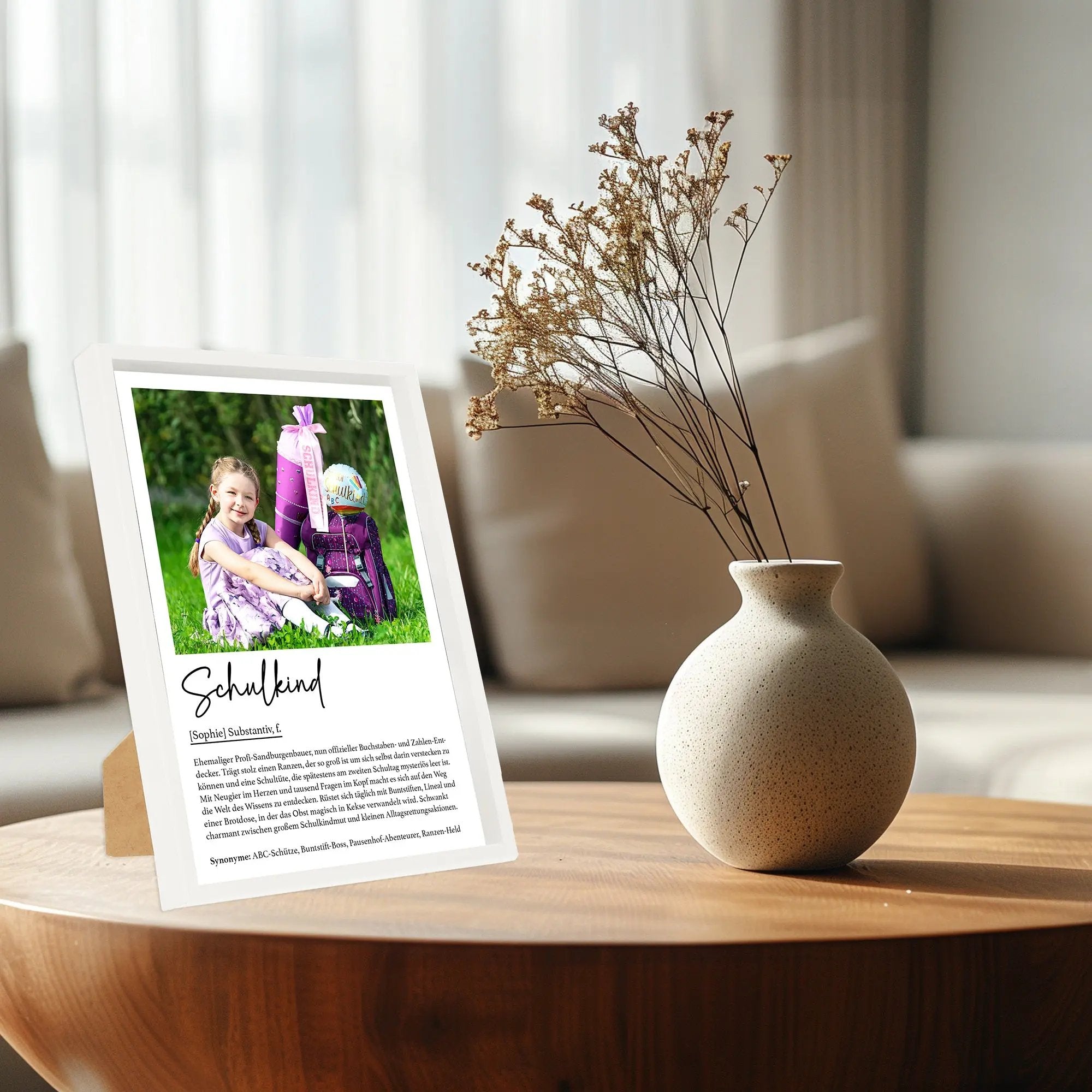 Personalisiertes Poster Schulkind mit Foto und Namen inklusive Bilderrahmen aus Holz Geschenkideen