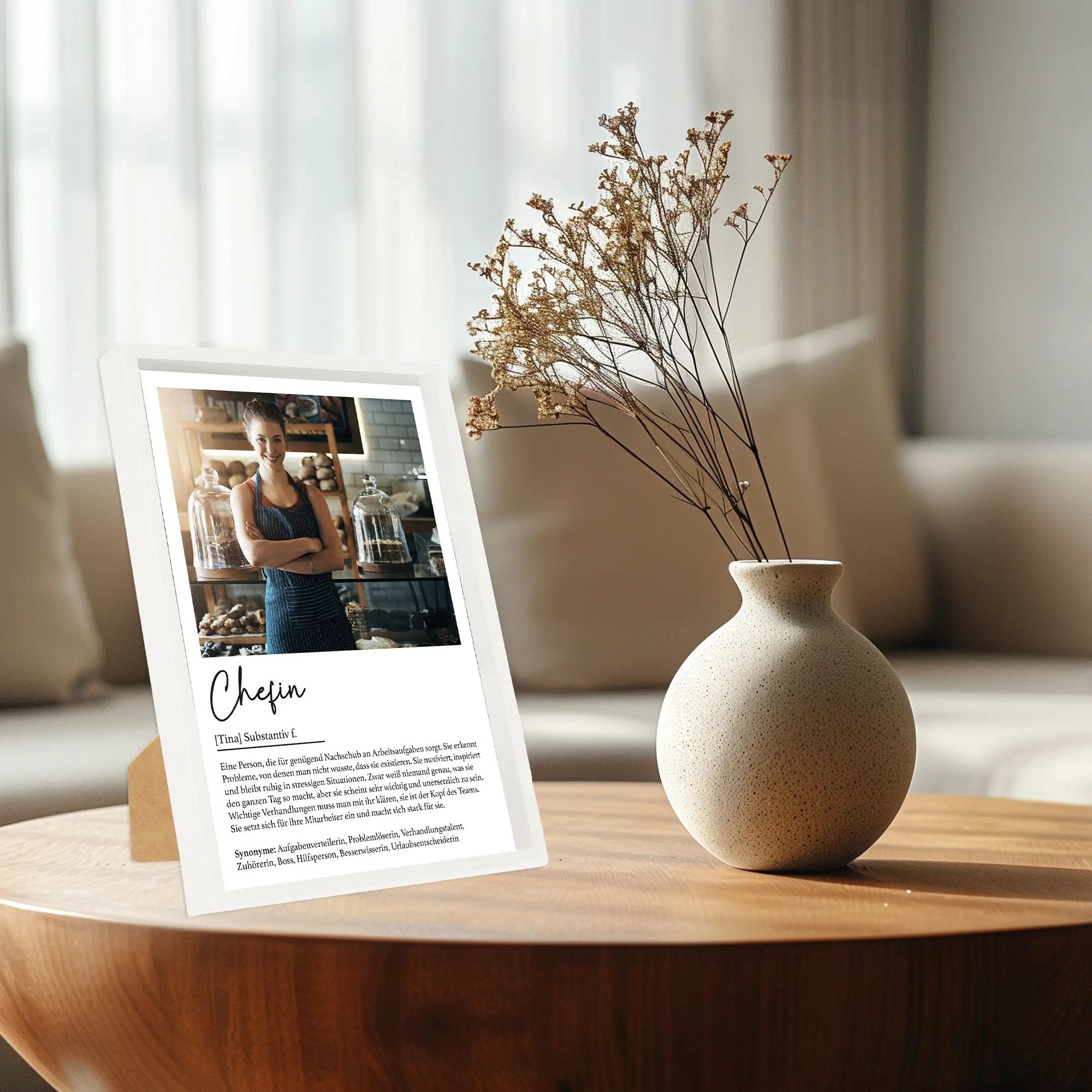Wackadoo Poster Chefin mit Foto und Namen Personalisiertes Geschenk inklusive Bilderrahmen aus Holz Geschenkideen