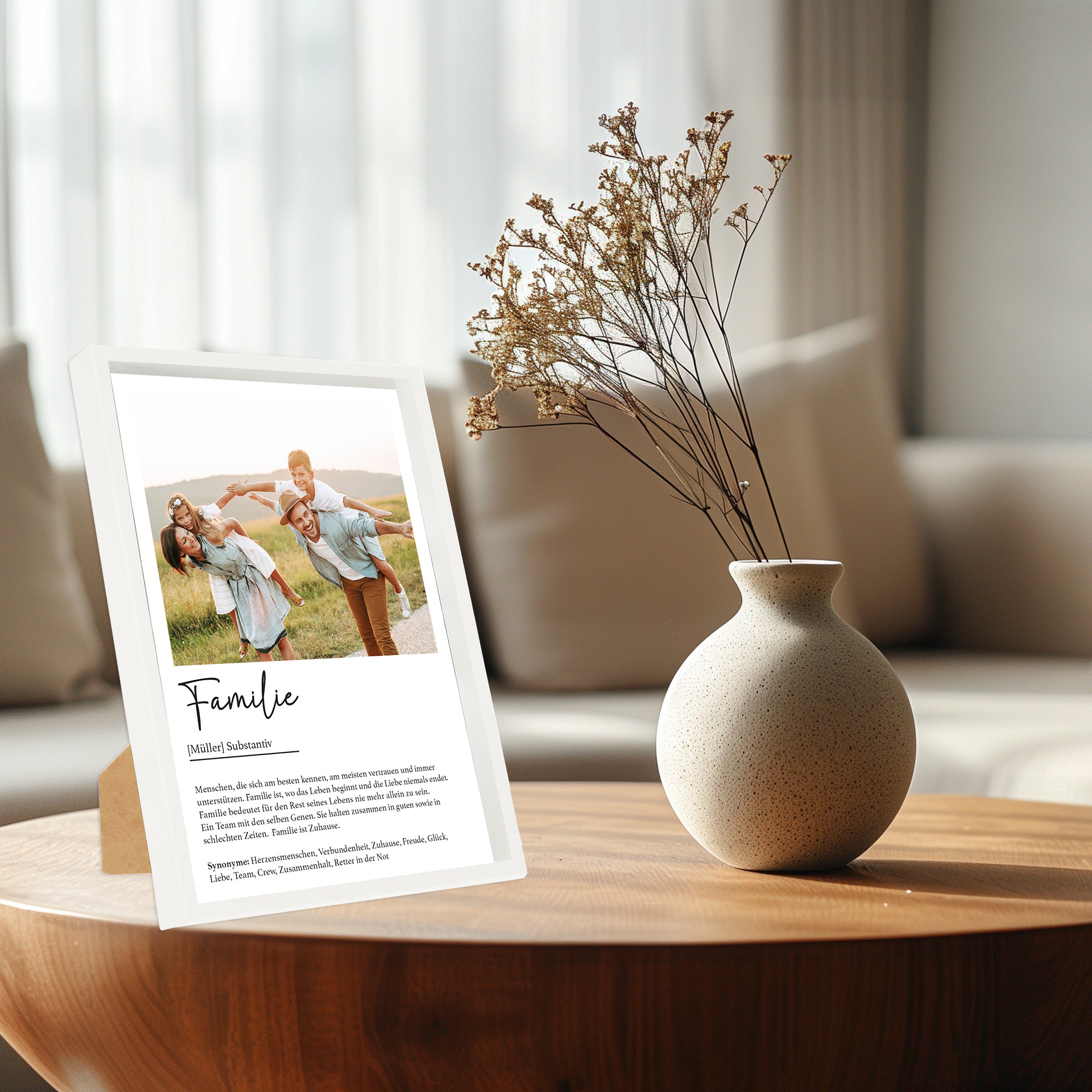 Wackadoo Poster Familie mit Foto und Namen Personalisiertes Geschenk Muttertag Vatertag inklusive Bilderrahmen aus Holz