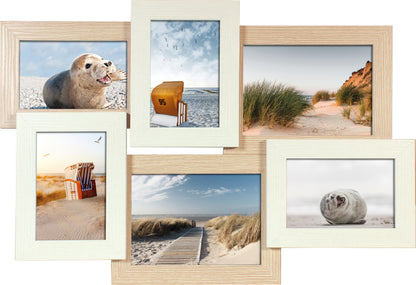 Wackadoo Bilderrahmen Collage Holz für 6 Fotos aus Holz mit Glasscheibe