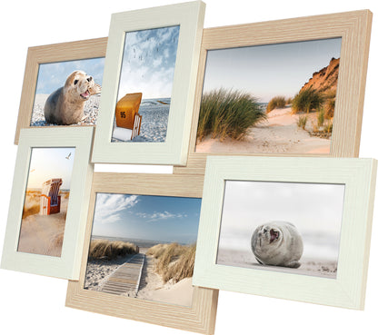 Wackadoo Bilderrahmen Collage Holz für 6 Fotos aus Holz mit Glasscheibe