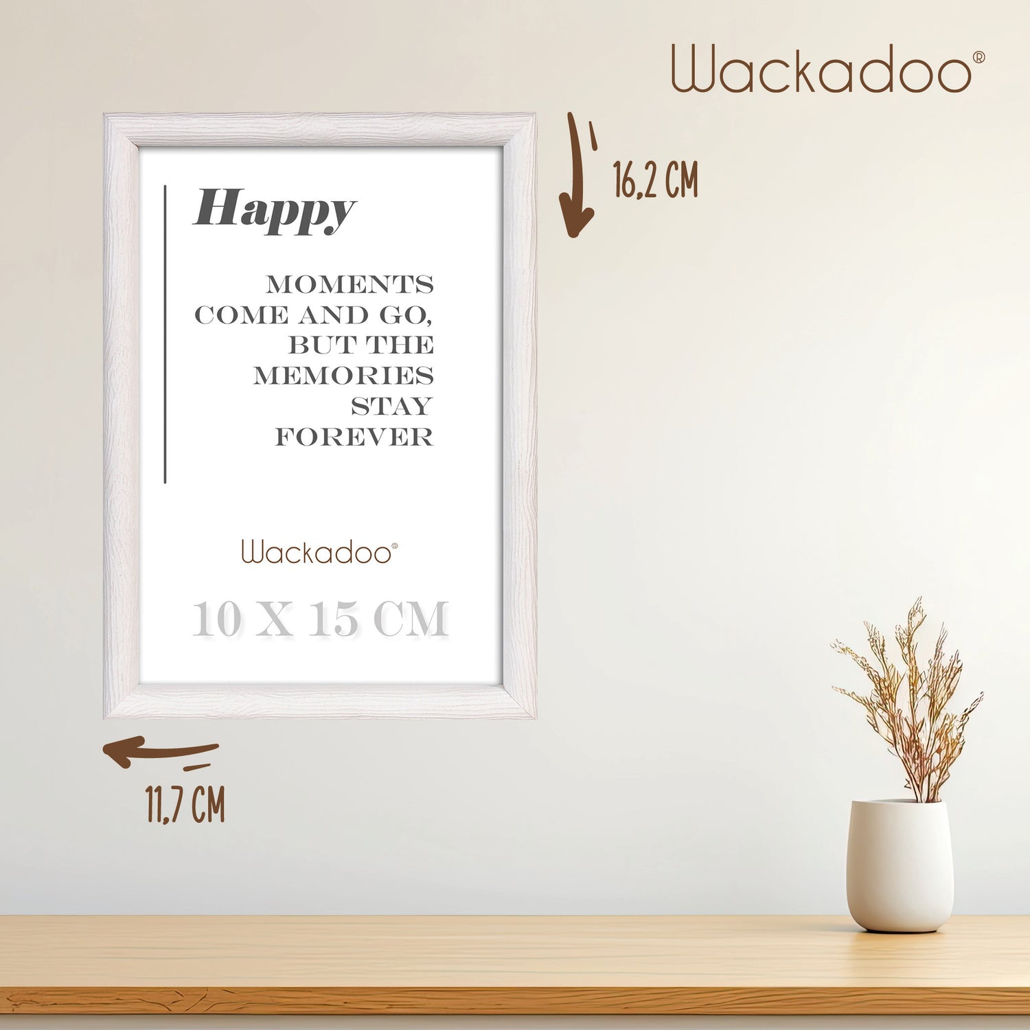 NEU Wackadoo Bilderrahmen 3er Set HAPPY Weiss aus MDF Holz für Poster und Fotowände mit Glasscheibe