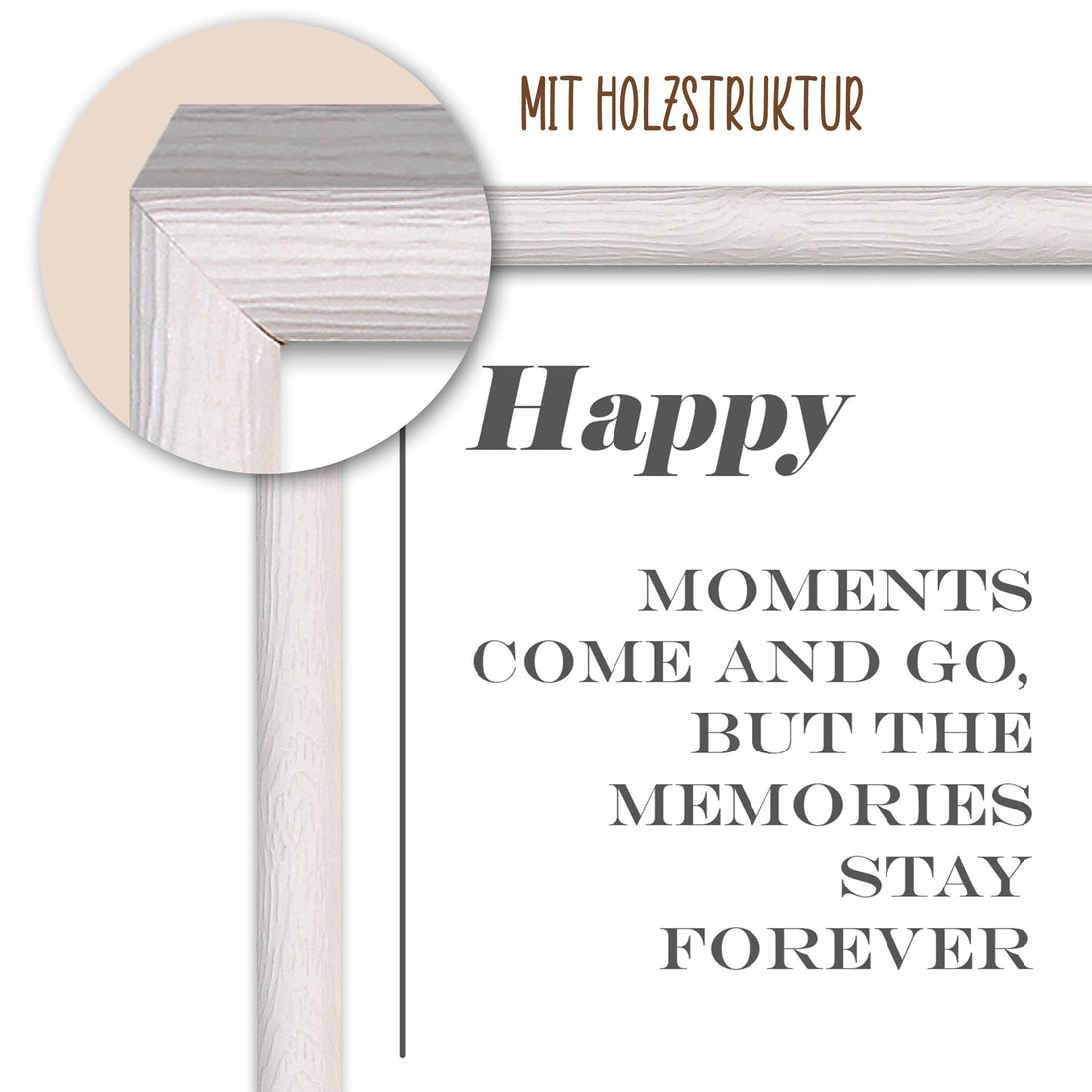 NEU Wackadoo Bilderrahmen 3er Set HAPPY Weiss aus MDF Holz für Poster und Fotowände mit Glasscheibe