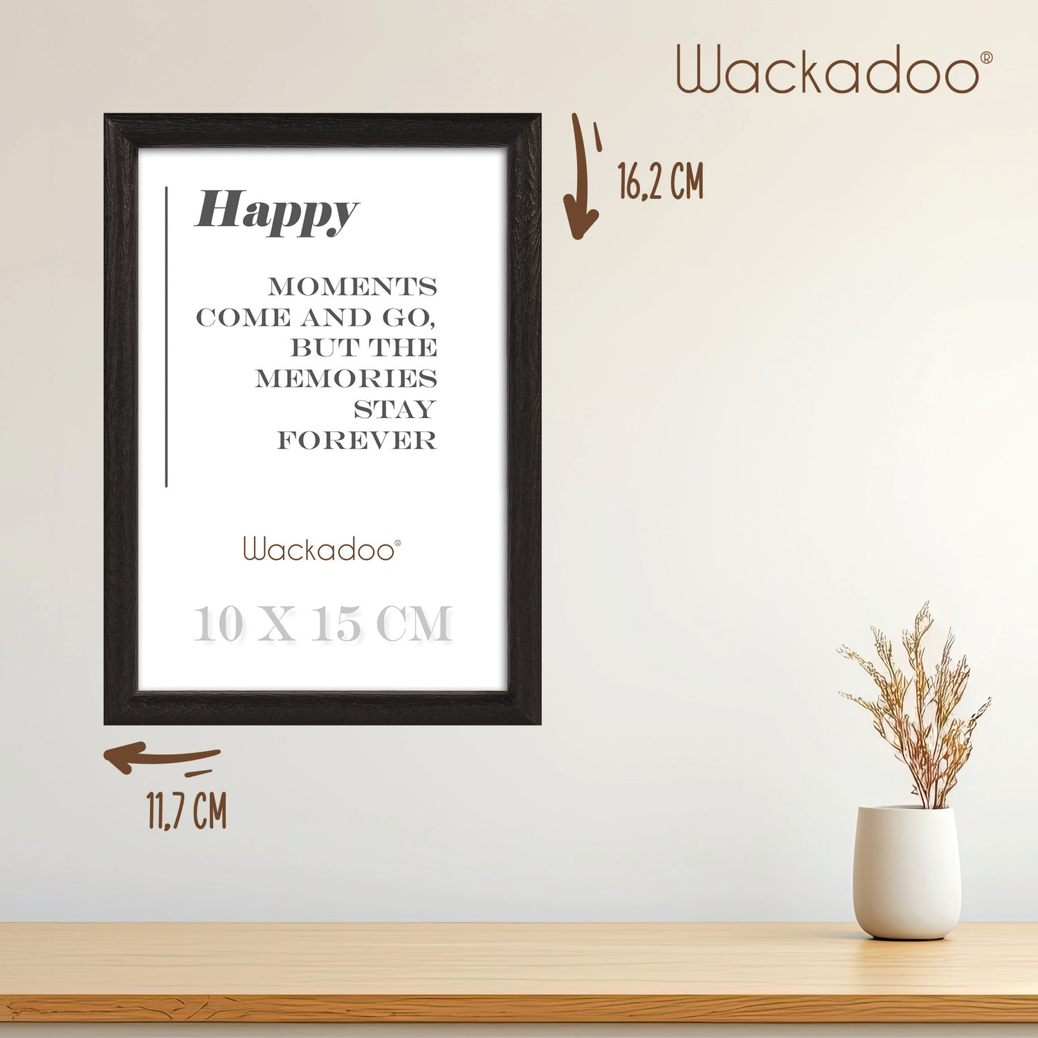 NEU Wackadoo Bilderrahmen 3er Set HAPPY Schwarz aus MDF Holz für Poster und Fotowände mit Glasscheibe