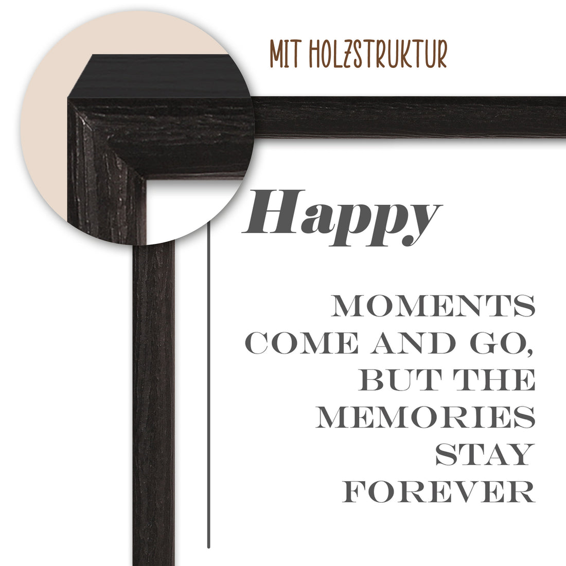 NEU Wackadoo Bilderrahmen 3er Set HAPPY Schwarz aus MDF Holz für Poster und Fotowände mit Glasscheibe