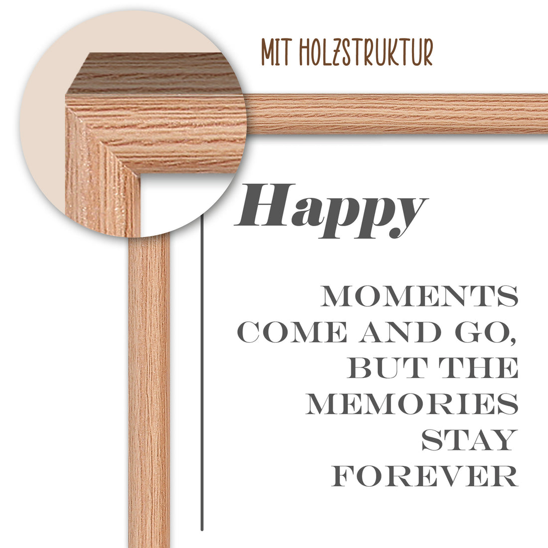NEU Wackadoo Bilderrahmen 3er Set HAPPY Eiche aus MDF Holz für Poster und Fotowände mit Glasscheibe
