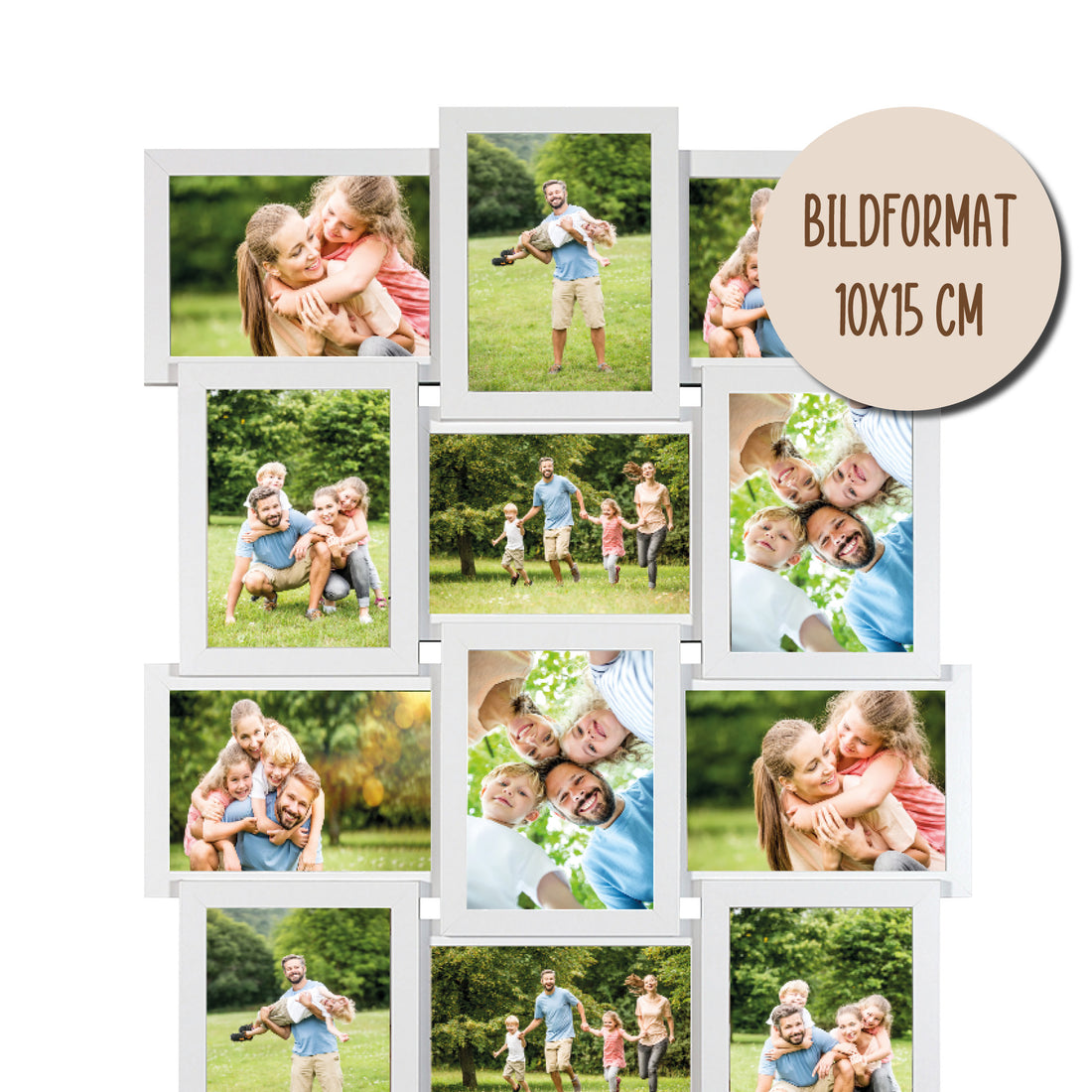 Personalisierte Bilderrahmen Collage für 12 Bilder im Format 10 x 15 cm mit deinen eigenen Fotos