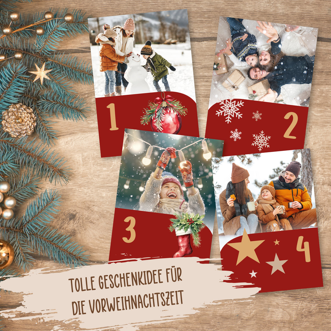 Personalisierter Adventskalender 2025 mit eigenen Fotos und Holzaufsteller