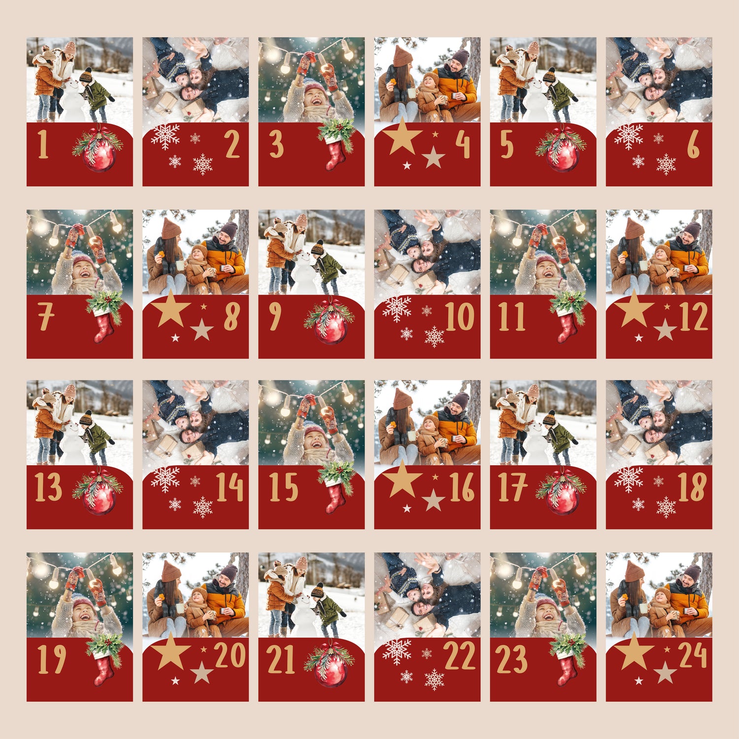 Personalisierter Adventskalender 2025 mit eigenen Fotos und Holzaufsteller