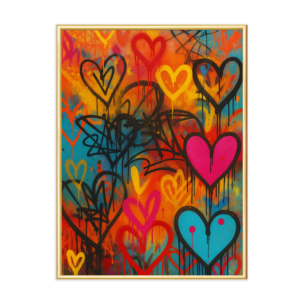 Poster mit Bilderrahmen Graffiti Herzen - verschiedene Formate