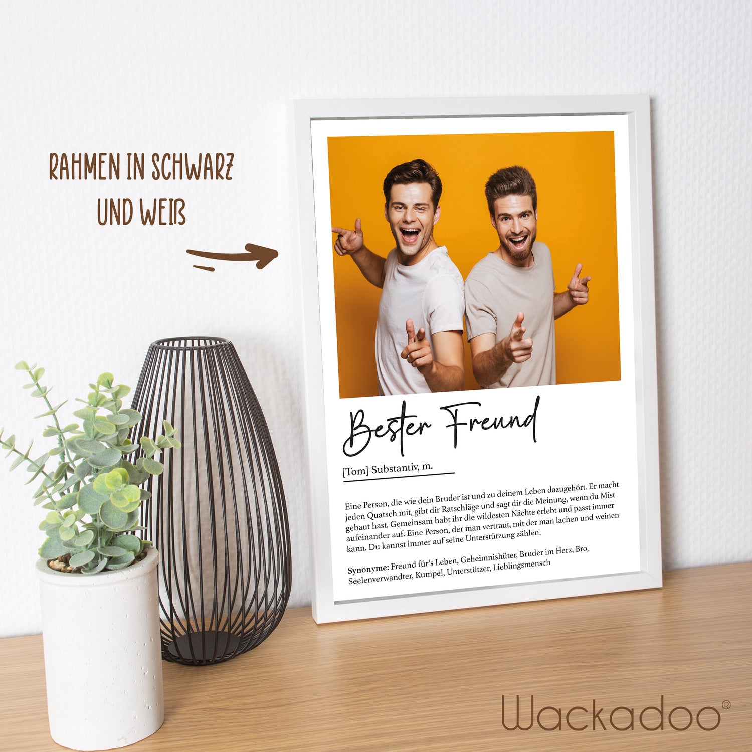 Wackadoo Poster Bester Freund mit Foto und Namen Personalisiertes Geschenk inklusive Bilderrahmen aus Holz