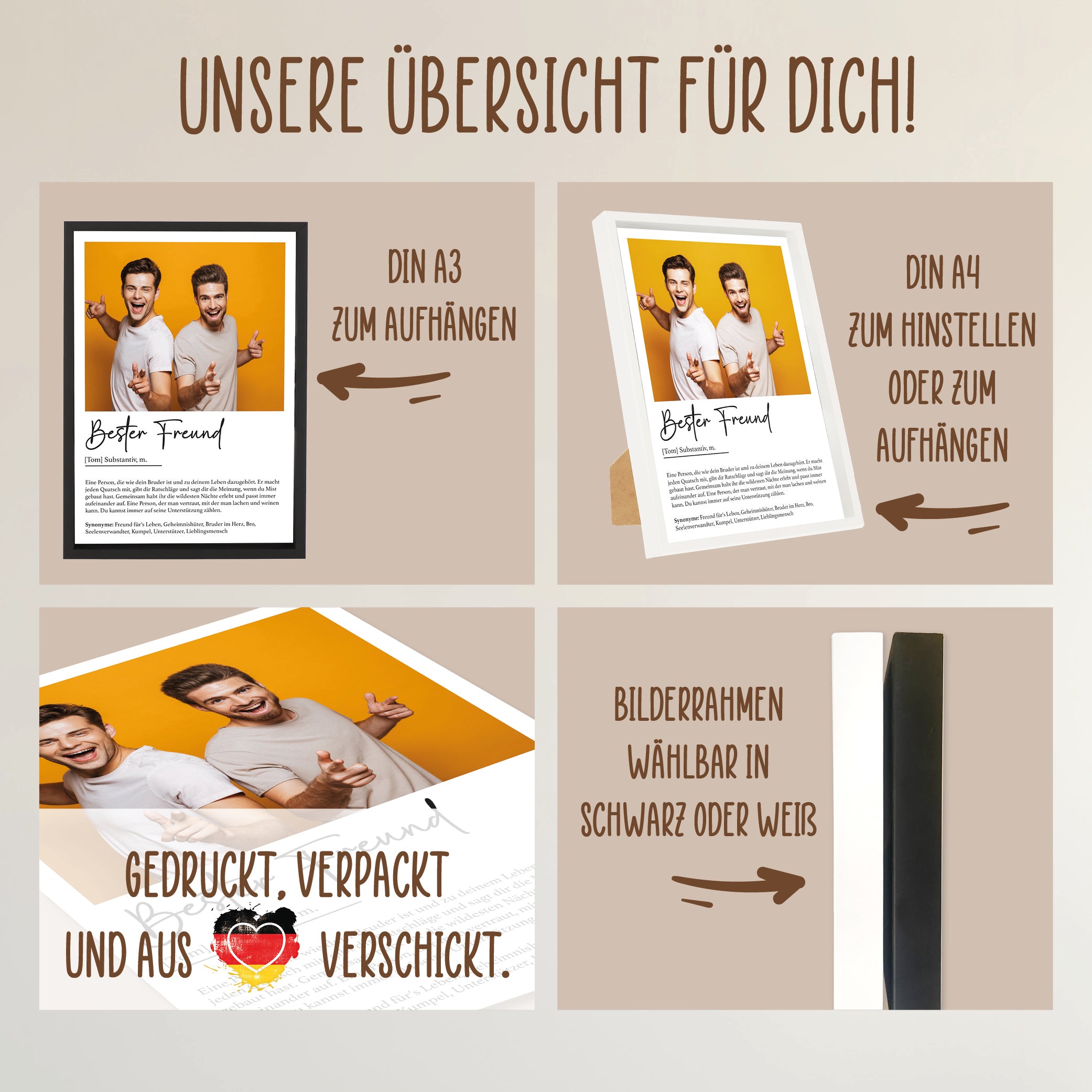 Wackadoo Poster Bester Freund mit Foto und Namen Personalisiertes Geschenk inklusive Bilderrahmen aus Holz