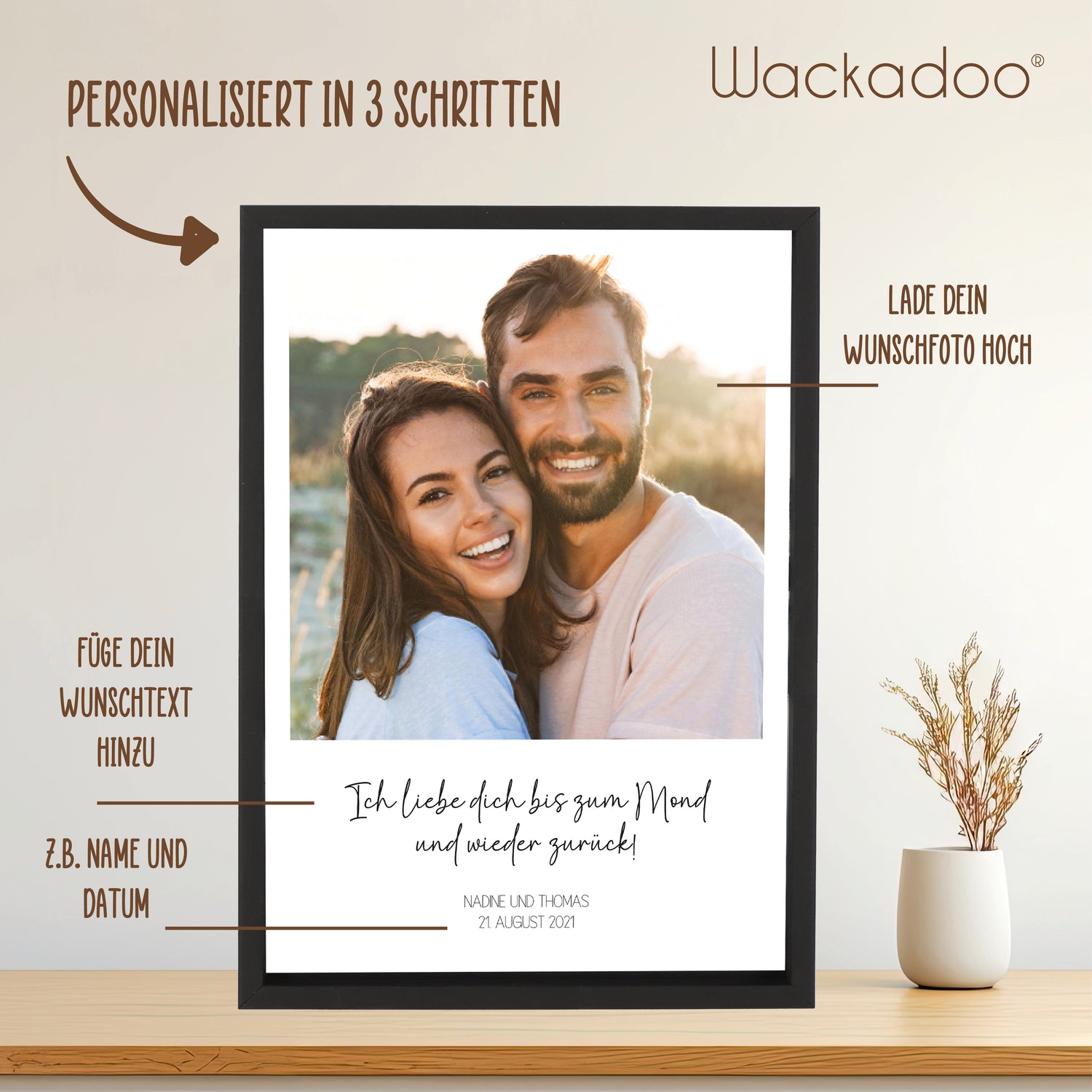 Wackadoo Poster Bild mit Text Personalisiertes Geschenk Valentinstag inklusive Bilderrahmen aus Holz