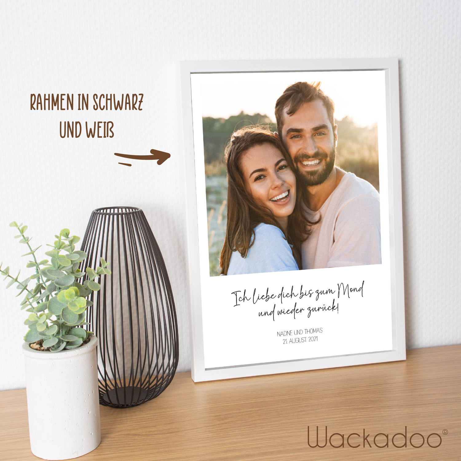 Wackadoo Poster Bild mit Text Personalisiertes Geschenk Valentinstag inklusive Bilderrahmen aus Holz