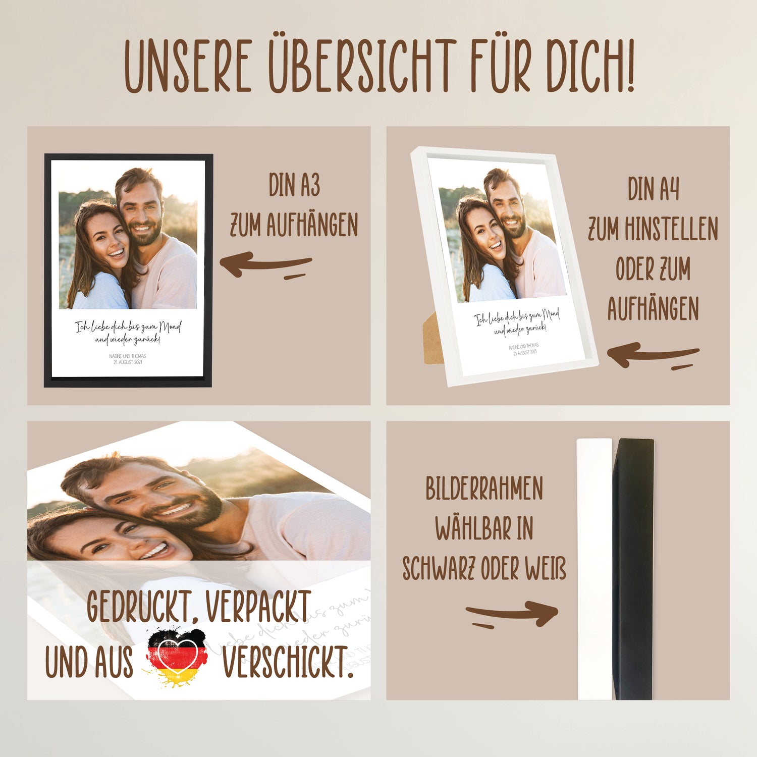 Wackadoo Poster Bild mit Text Personalisiertes Geschenk Valentinstag inklusive Bilderrahmen aus Holz