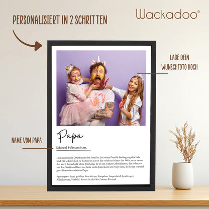 Wackadoo Poster Papa mit Foto und Namen Personalisiertes Geschenk Vatertag inklusive Bilderrahmen aus Holz