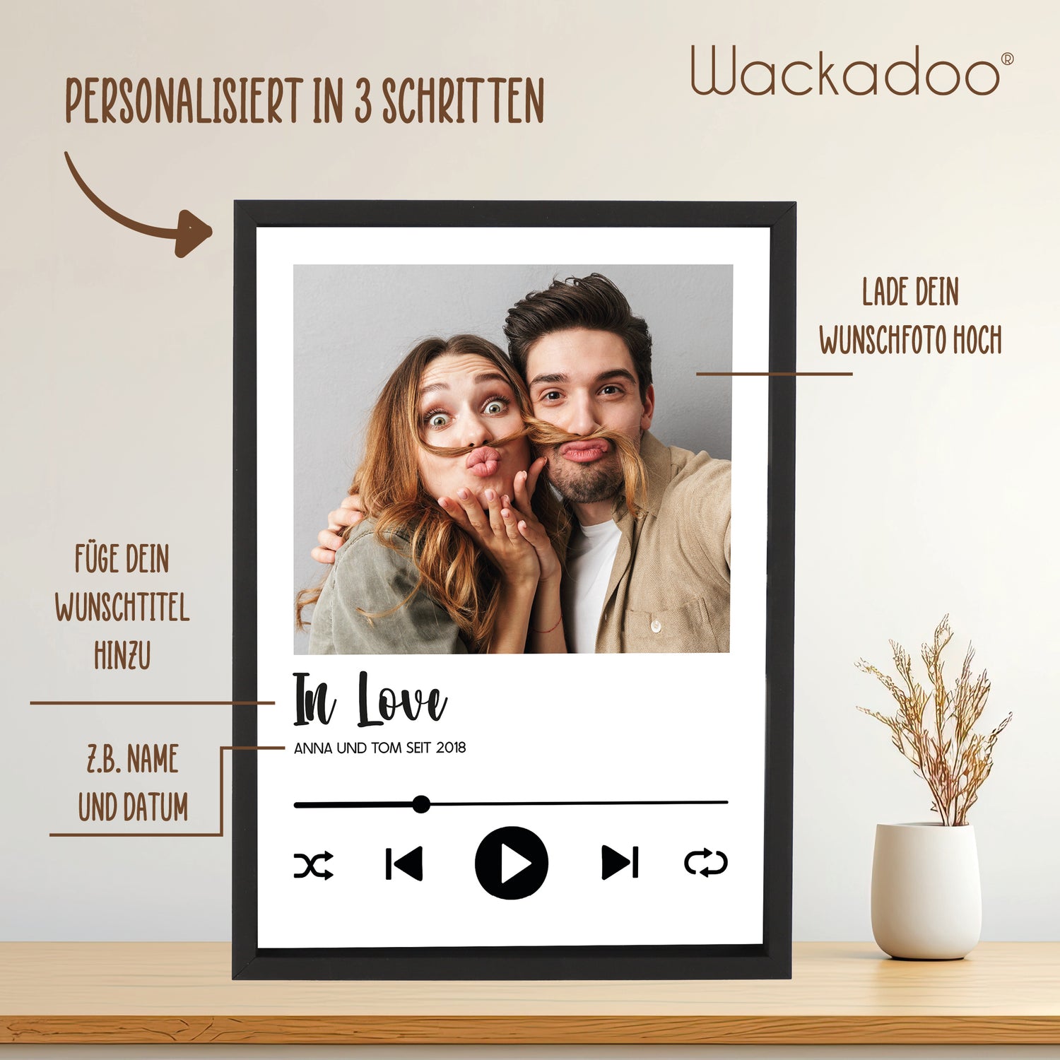 Wackadoo Poster Song Cover mit Foto und individuellem Text Personalisiertes Geschenk inklusive Bilderrahmen aus Holz