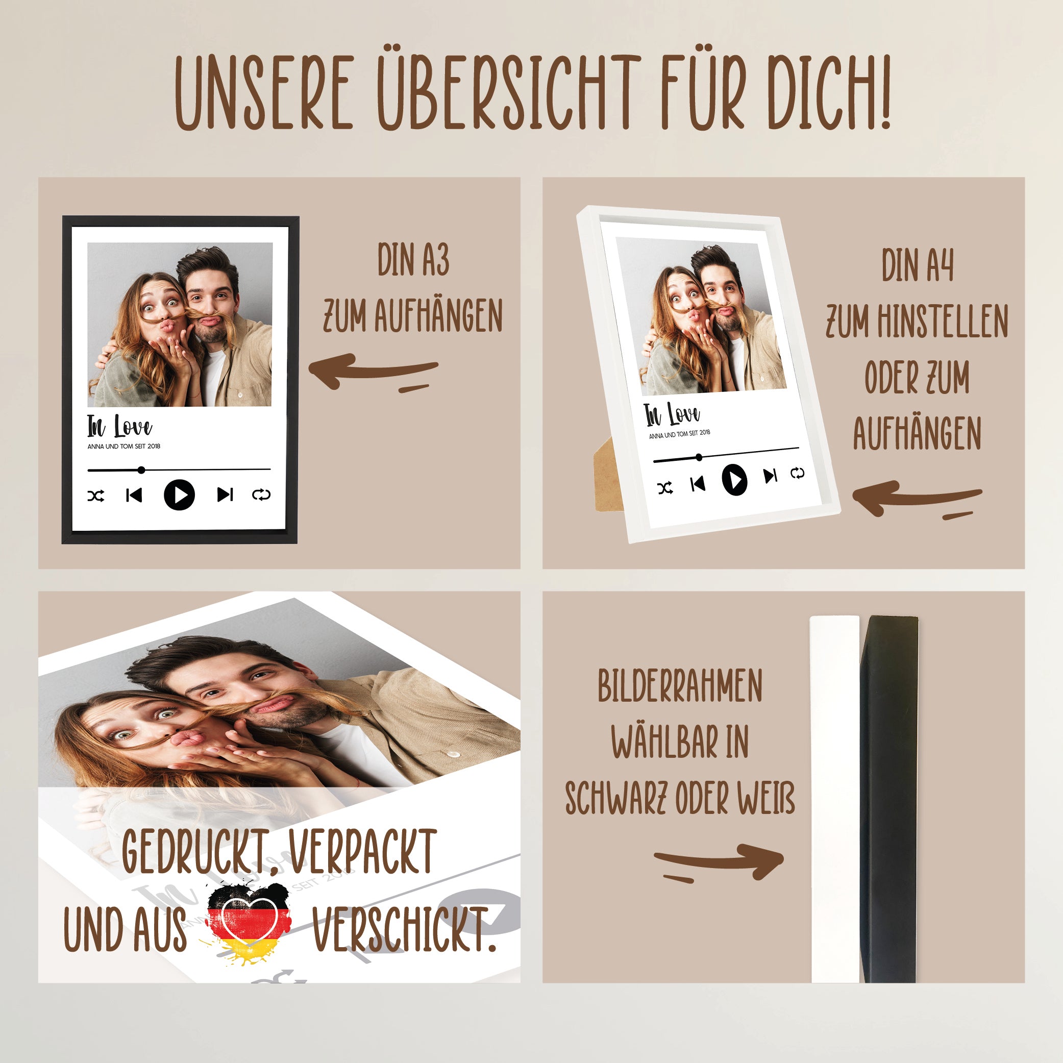 Wackadoo Poster Song Cover mit Foto und individuellem Text Personalisiertes Geschenk inklusive Bilderrahmen aus Holz