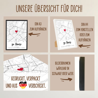Wackadoo Poster Zuhause... mit Koordinaten oder Adresse Personalisierte Geschenke Valentinstag Bild inklusive Bilderrahmen aus Holz
