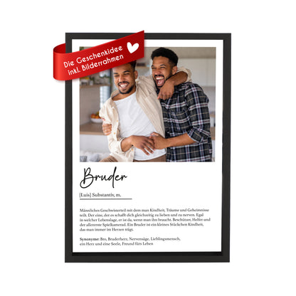Wackadoo Poster Bruder mit Foto und Namen Personalisiertes Geschenk inklusive Bilderrahmen aus Holz