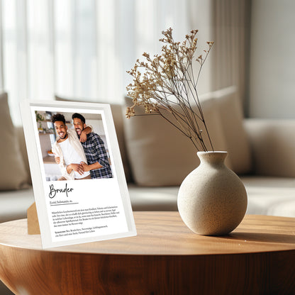Wackadoo Poster Bruder mit Foto und Namen Personalisiertes Geschenk inklusive Bilderrahmen aus Holz