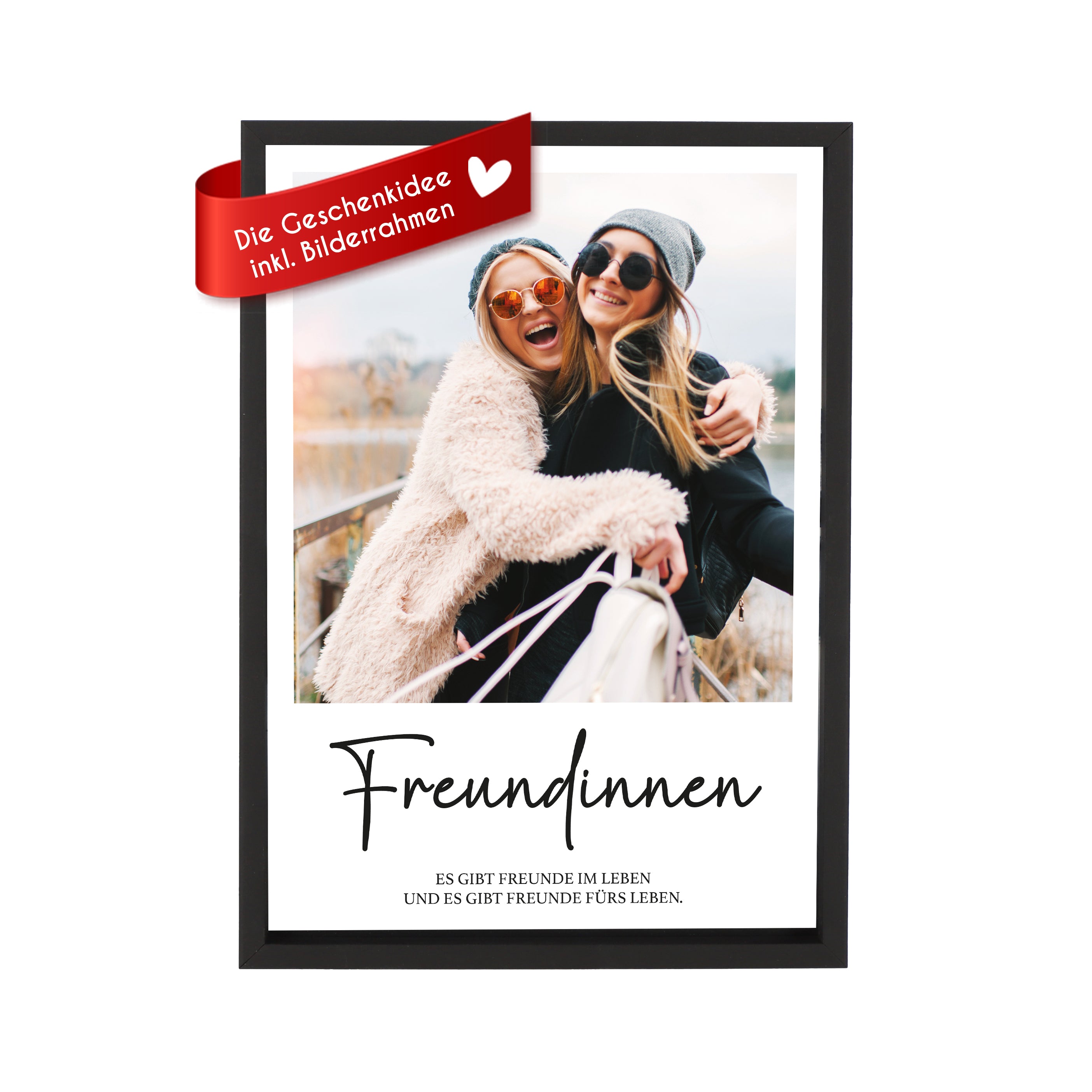 Wackadoo Poster Freundinnen mit Foto und individuellem Text Personalisiertes Geschenk inklusive Bilderrahmen aus Holz