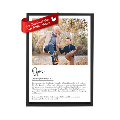 Wackadoo Poster Opa mit Foto und Namen Personalisiertes Geschenk inklusive Bilderrahmen aus Holz