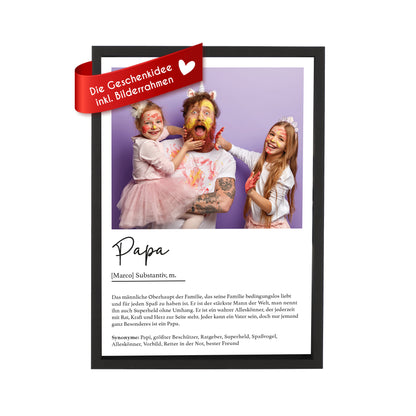 Wackadoo Poster Papa mit Foto und Namen Personalisiertes Geschenk Vatertag inklusive Bilderrahmen aus Holz