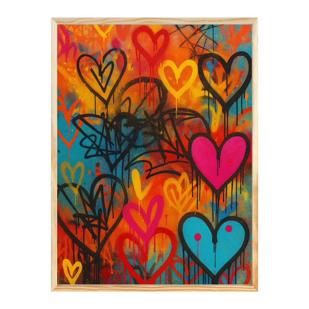 Poster mit Bilderrahmen Graffiti Herzen - verschiedene Formate