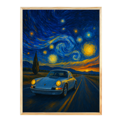 Exklusiver Gerahmter Kunstdruck Porsche X van Gogh Sternennacht