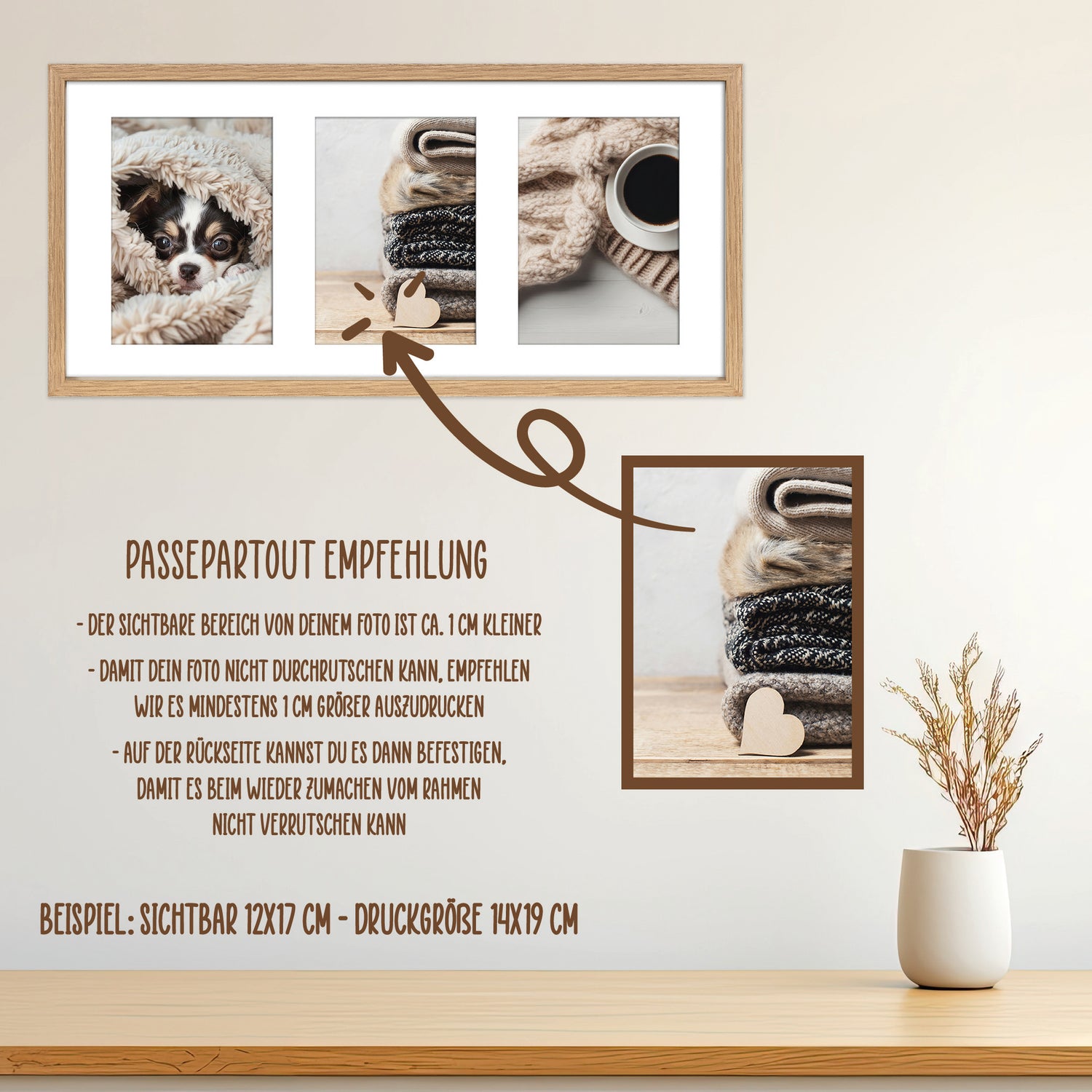 Bilderrahmen Collage aus MDF Holz für 3 Bilder, Bildformat 13 x 18 cm, FSC-zertifiziert