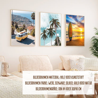 Wackadoo Poster Set &quot;Palmen&quot; 3er Set inklusive Bilderrahmen