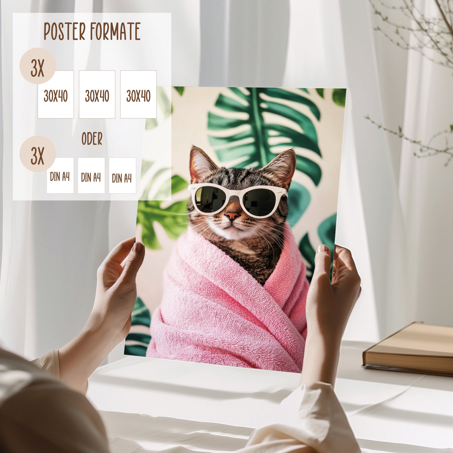 Wackadoo Posterset &quot;Wellness Katze&quot; 3er Set inklusive Bilderrahmen