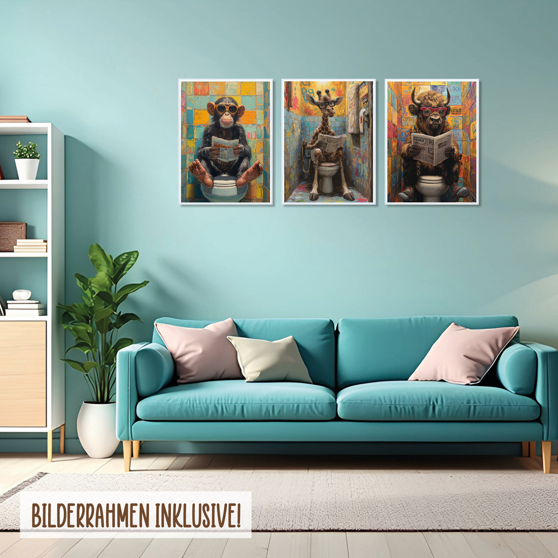 Wackadoo Posterset &quot;WC Tiere&quot; 3er Set inklusive Bilderrahmen