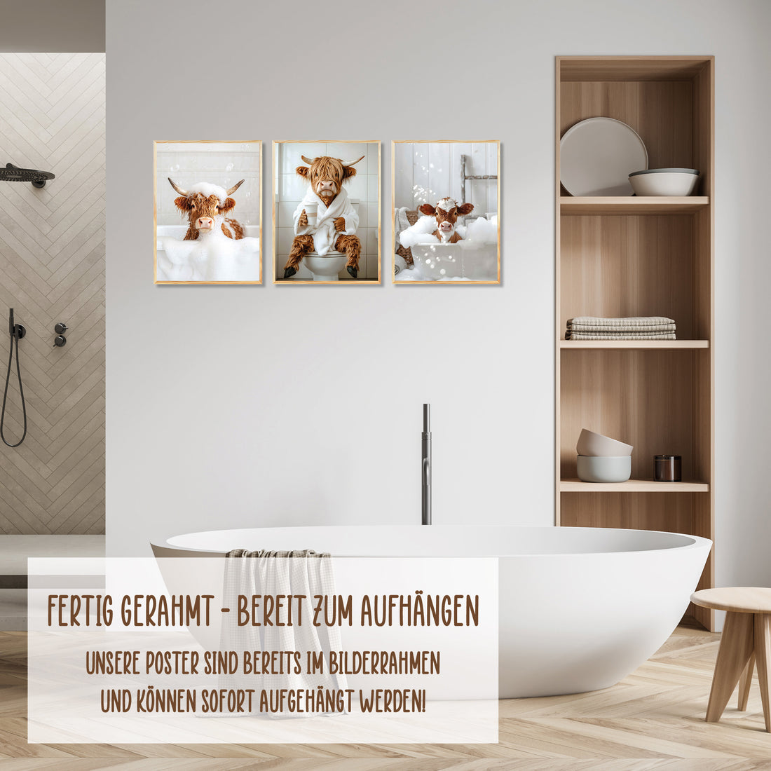 Wackadoo Posterset &quot;Shower Kuh&quot; 3er Set inklusive Bilderrahmen