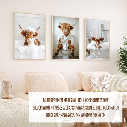 Wackadoo Poster Set &quot;Shower Kuh&quot; 3er Set inklusive Bilderrahmen