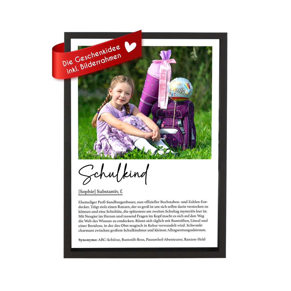 Personalisiertes Poster Schulkind mit Foto und Namen  inklusive Bilderrahmen aus Holz