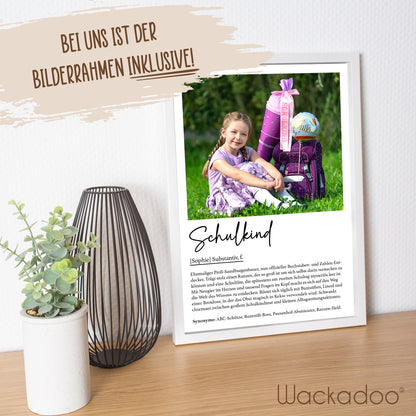Personalisiertes Poster Schulkind mit Foto und Namen  inklusive Bilderrahmen aus Holz