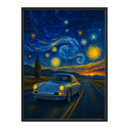 Exklusiver Gerahmter Kunstdruck Porsche X van Gogh Sternennacht