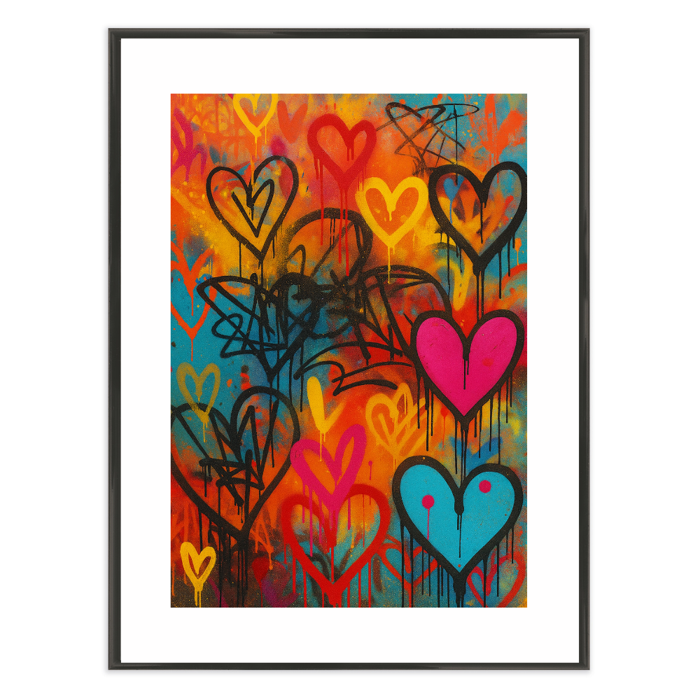 Poster mit Bilderrahmen Graffiti Herzen - verschiedene Formate