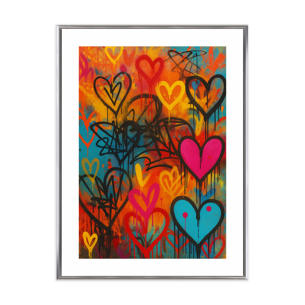 Poster mit Bilderrahmen Graffiti Herzen - verschiedene Formate