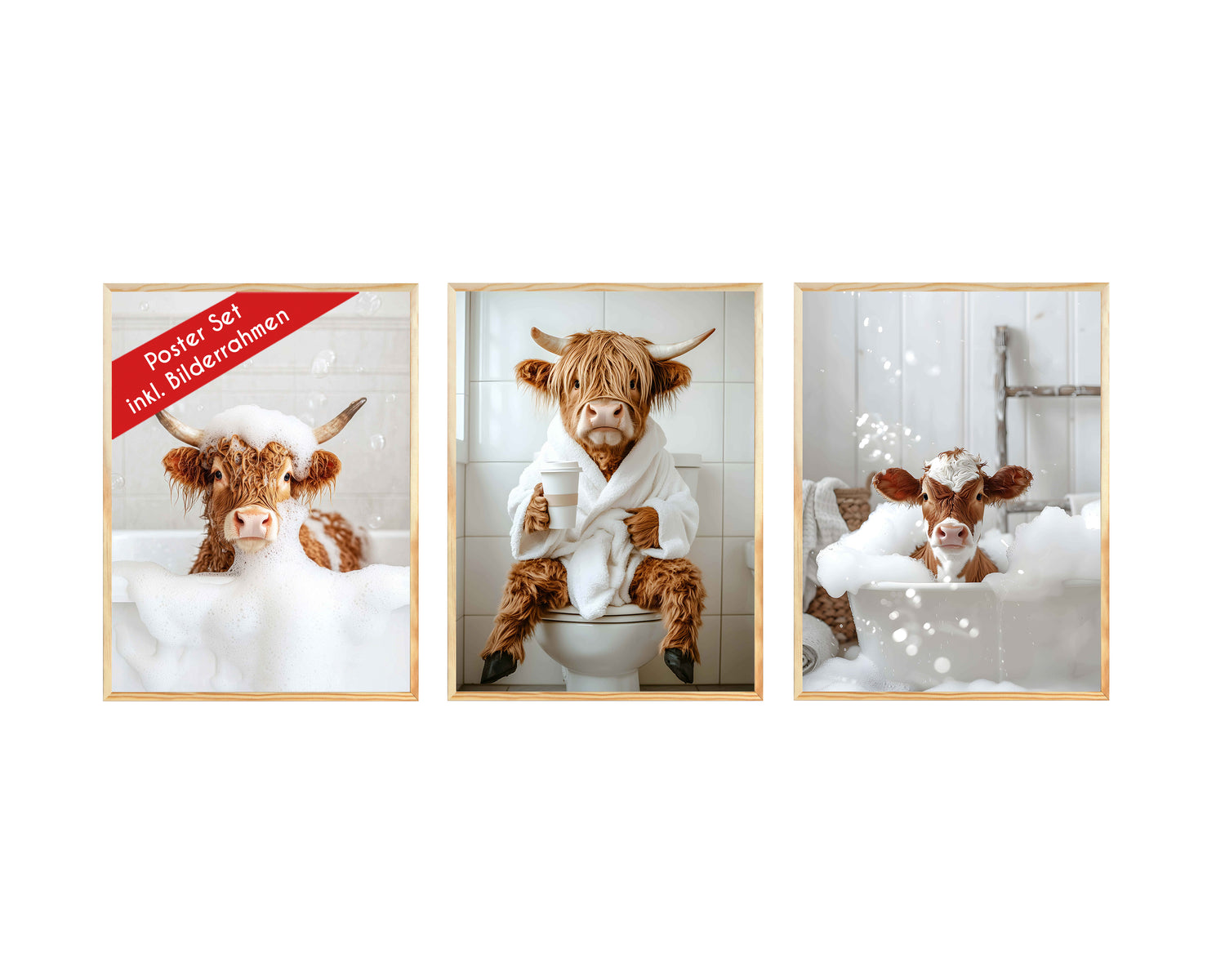 Wackadoo Posterset &quot;Shower Kuh&quot; 3er Set inklusive Bilderrahmen