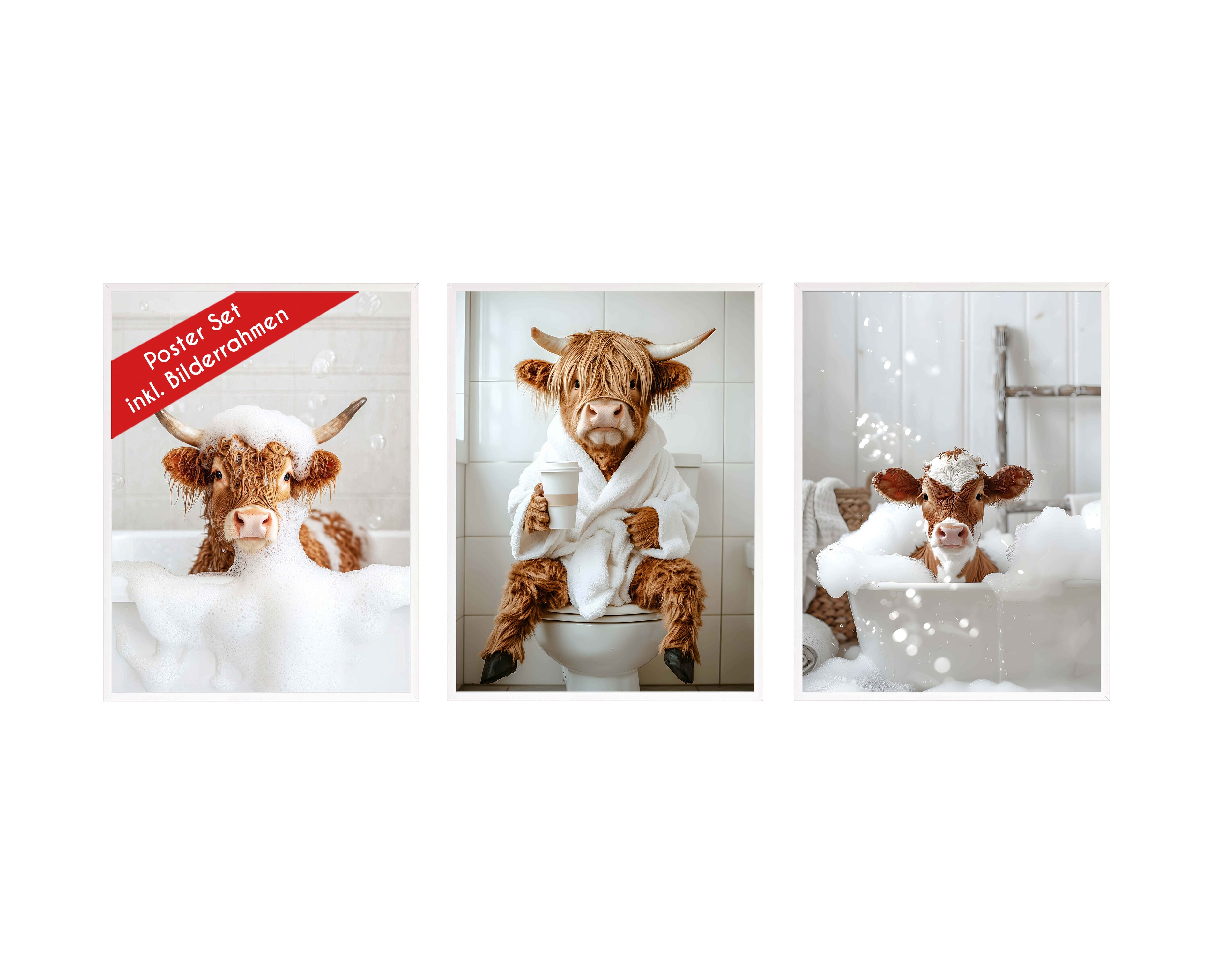 Wackadoo Posterset &quot;Shower Kuh&quot; 3er Set inklusive Bilderrahmen