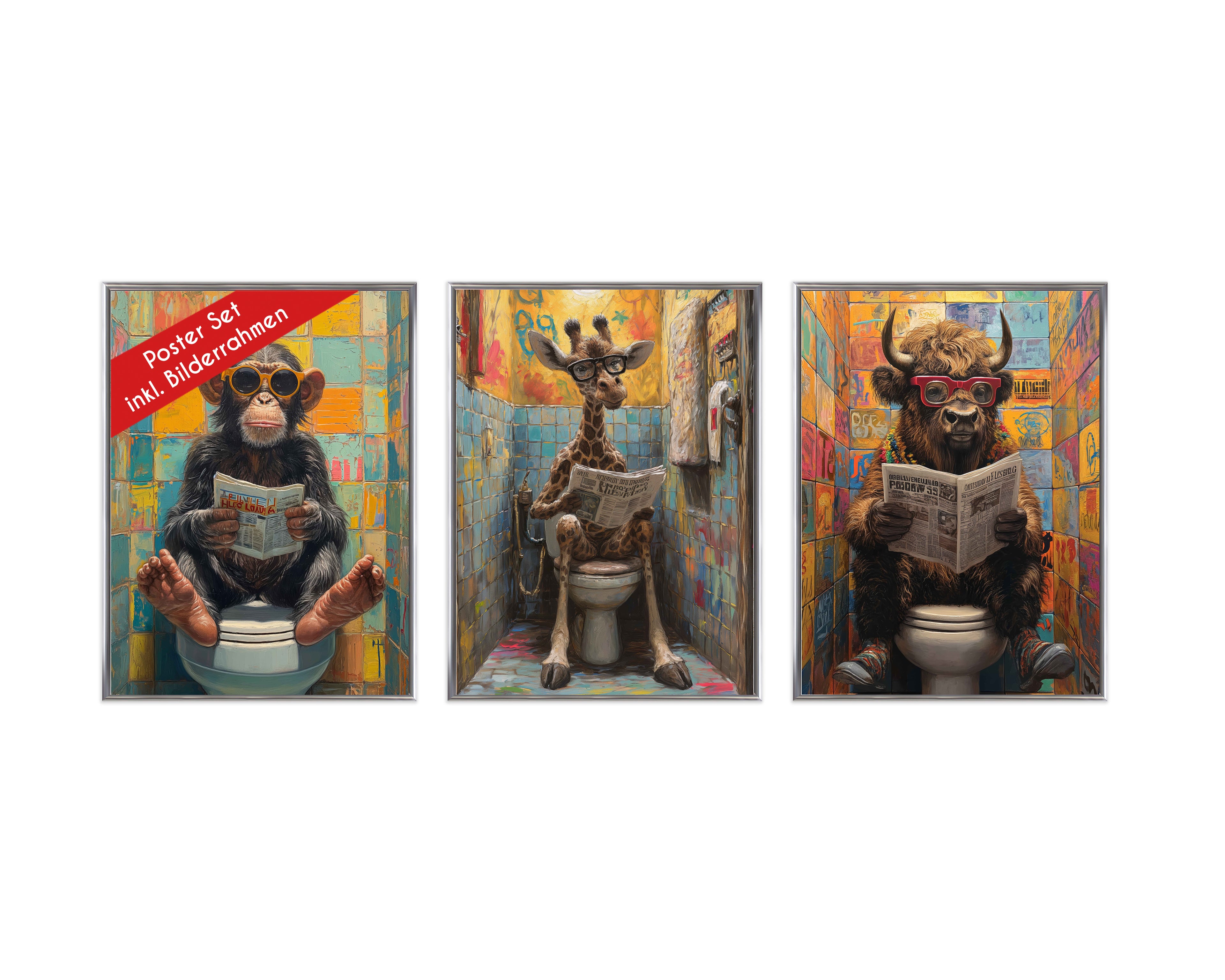 Wackadoo Posterset &quot;WC Tiere&quot; 3er Set inklusive Bilderrahmen
