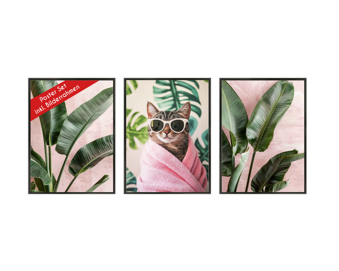 Wackadoo Posterset &quot;Wellness Katze&quot; 3er Set inklusive Bilderrahmen