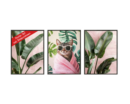 Wackadoo Posterset &quot;Wellness Katze&quot; 3er Set inklusive Bilderrahmen
