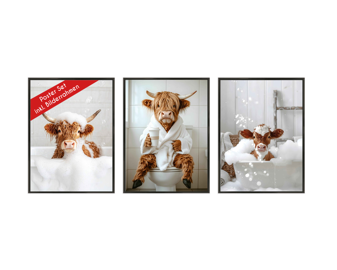 Wackadoo Posterset &quot;Shower Kuh&quot; 3er Set inklusive Bilderrahmen